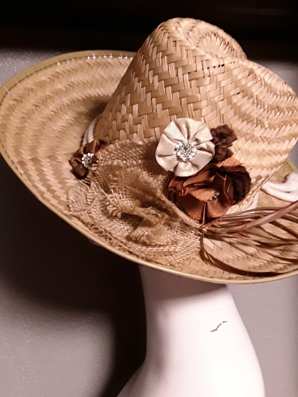 Straw Sunhat with Floral Accents - Natural Beige